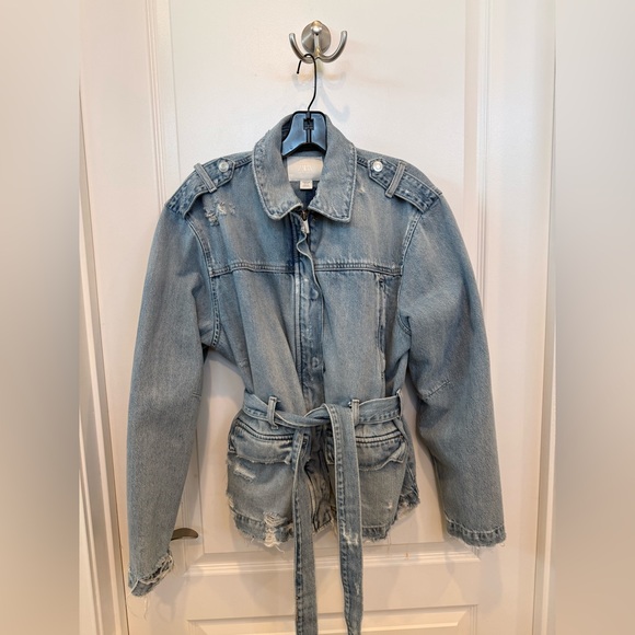 Zara Jackets & Blazers - Zara NEW Washed Light Blue Denim Jacket with Belted Waist